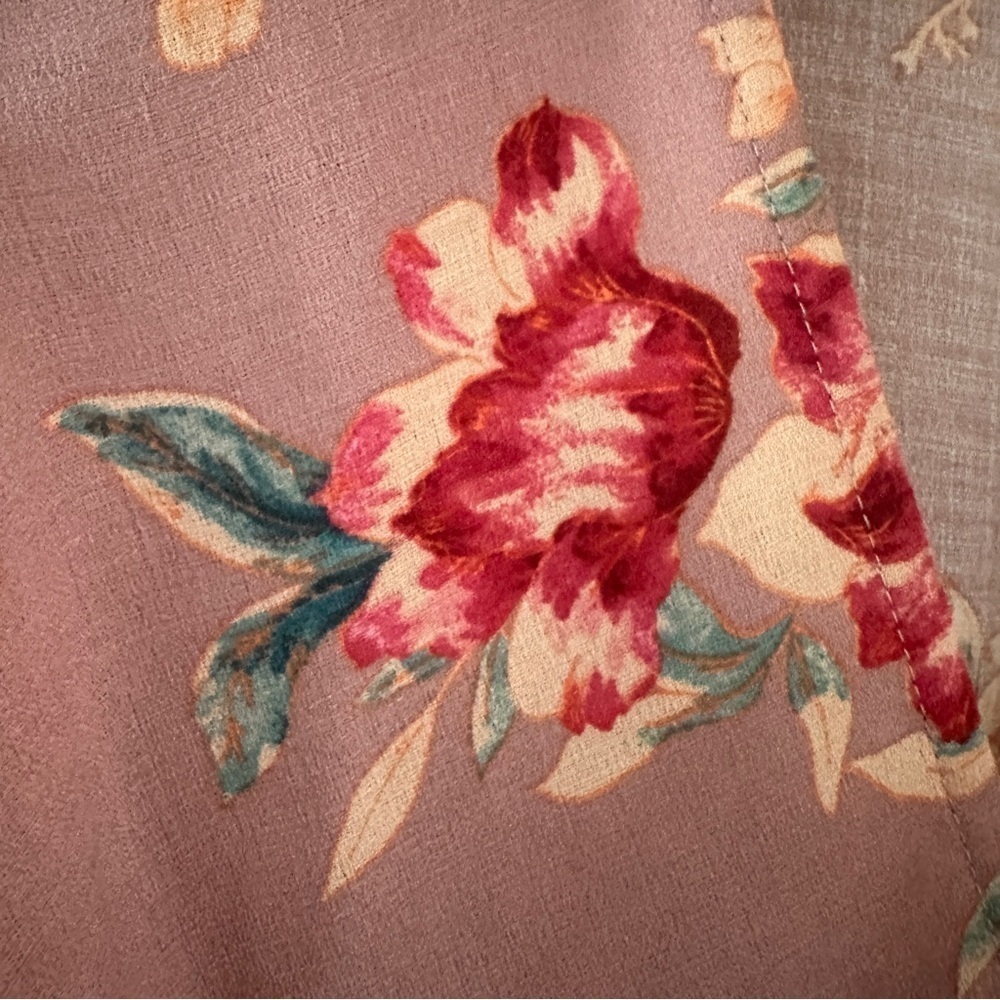 Xhilaration Pink Floral Wrap Blouse Large Short Sleeve Crop Tie Front Boho Top - Picture 5 of 8